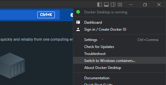 Docker Desktop context menu からの切り替え